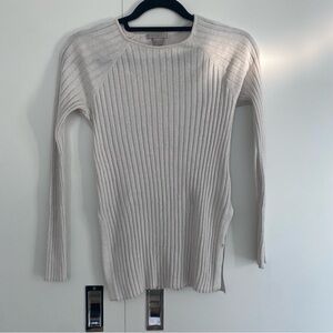 H&M White Ribbed Sweater Top Size Small